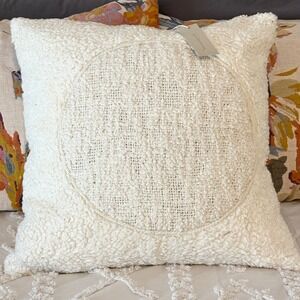 Bloomingville Ivory Sherpa Throw Pillow 20x20 Cotton Cushion Boho Cottage Earthy